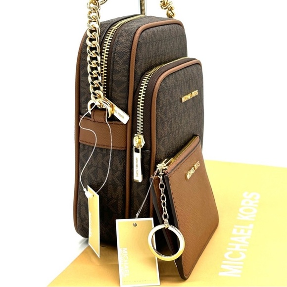Michael Kors Medium NS Chain Xbody Bag & Small TZ Coinpouch w/ID Brown/Gold - Picture 4 of 14